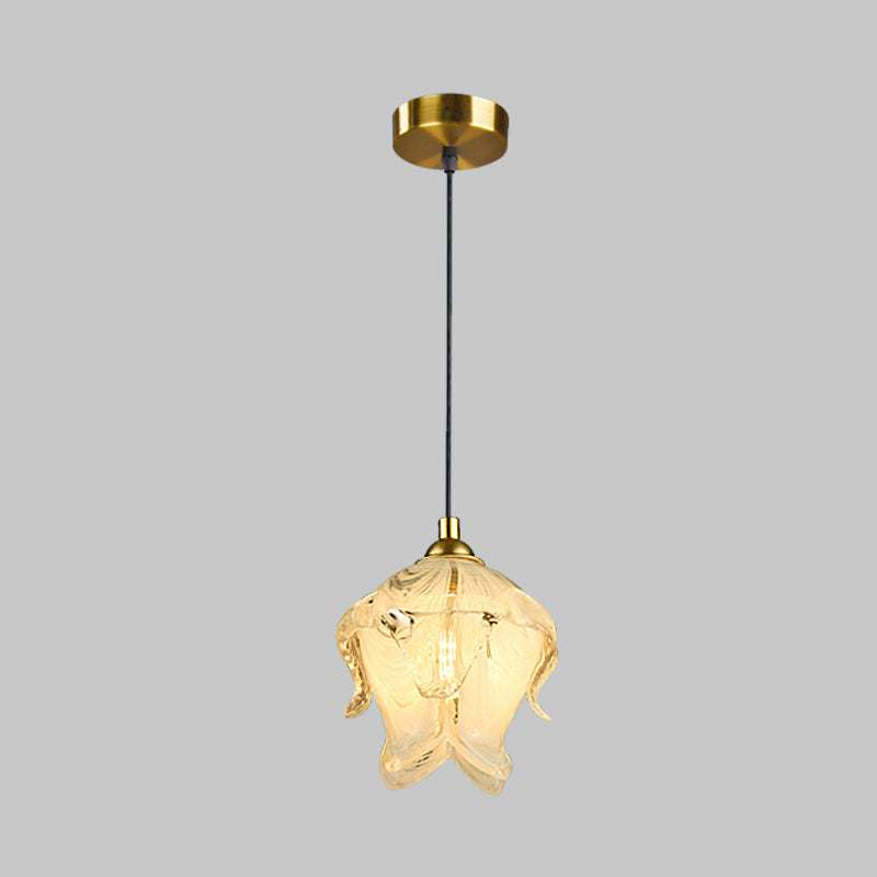 Traditional Brass Hanging Lamp With Floral Crystal Shade - Perfect Bedroom Drop Light
