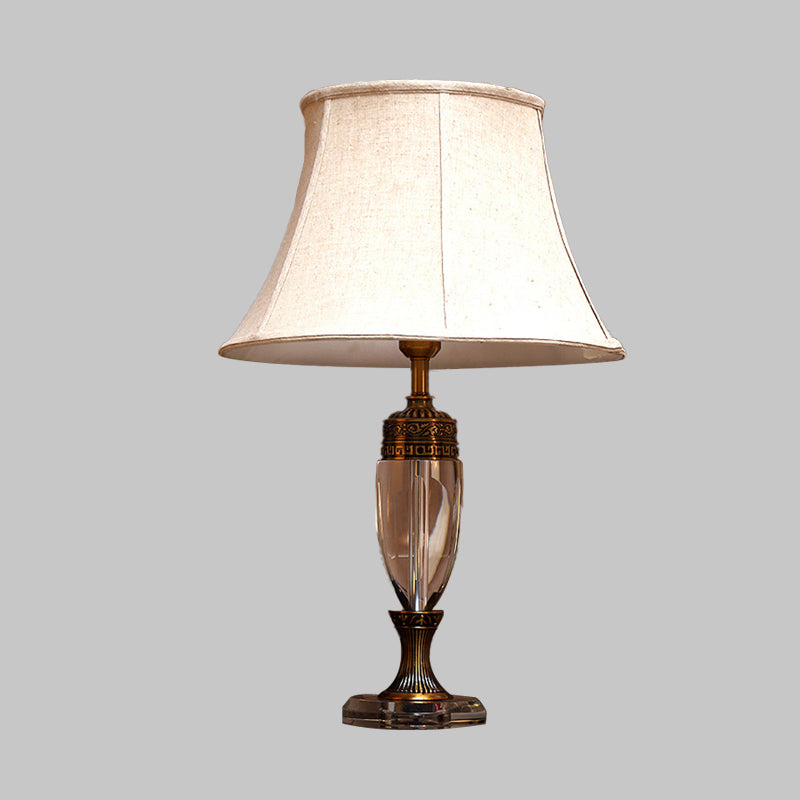 Rustic Bell Fabric Table Lamp In Beige For Bedroom - 1 Light Nightstand