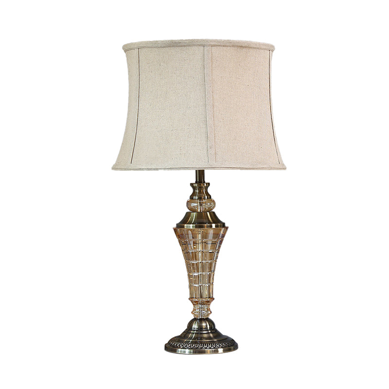 Stylish Beige Bedroom Table Lamp - Rustic Night Light With Tapered Fabric Shade