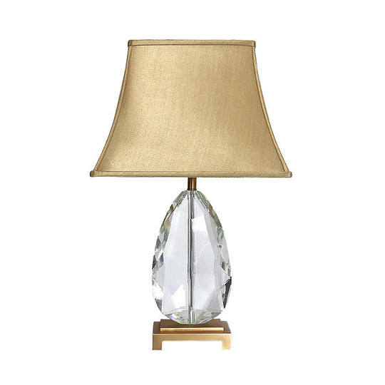 22/26 Clear Crystal Nightstand Lamp In Beige With Fabric Shade - Countryside Design