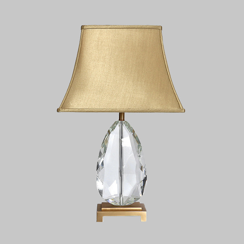 22/26 Clear Crystal Nightstand Lamp In Beige With Fabric Shade - Countryside Design