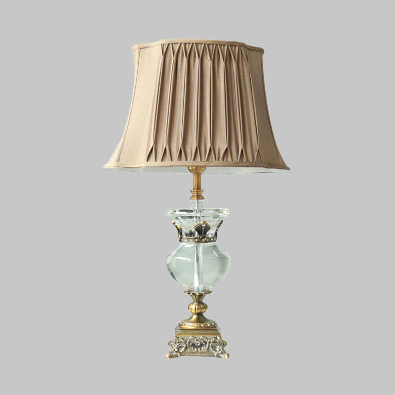 Rustic Single Head Light Brown Table Lamp With Crystal Accent - Pleated Shade Indoor Nightstand