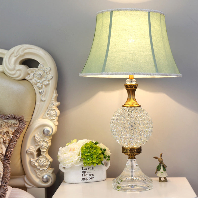 Light Green Crystal Table Lamp With Globe Shape And Led Bulb - Traditional Nightstand