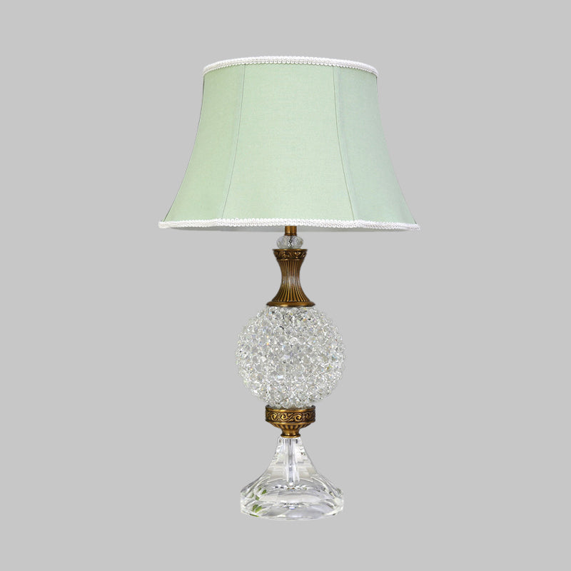 Light Green Crystal Table Lamp With Globe Shape And Led Bulb - Traditional Nightstand
