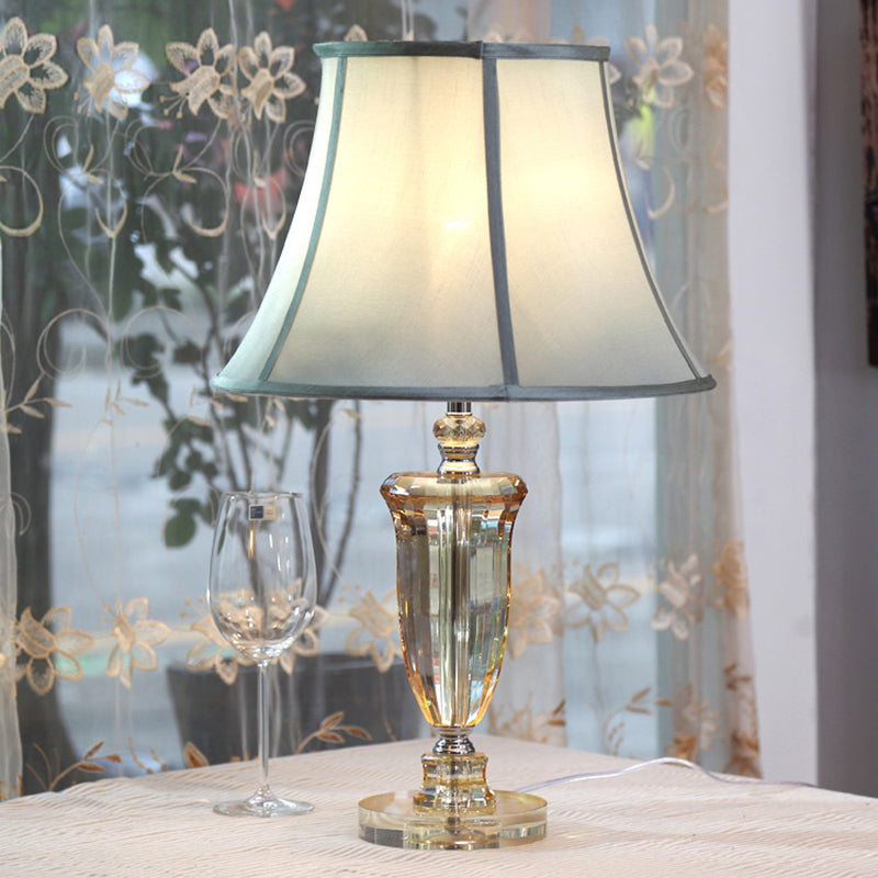 Beige Fabric Table Lamp With Crystal Base - Simple Nightstand Light