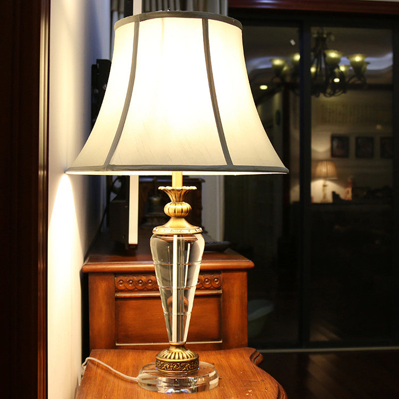 Blue Tapered Nightstand Lamp With Crystal Base - Elegant Single Bulb Table Light For Bedroom