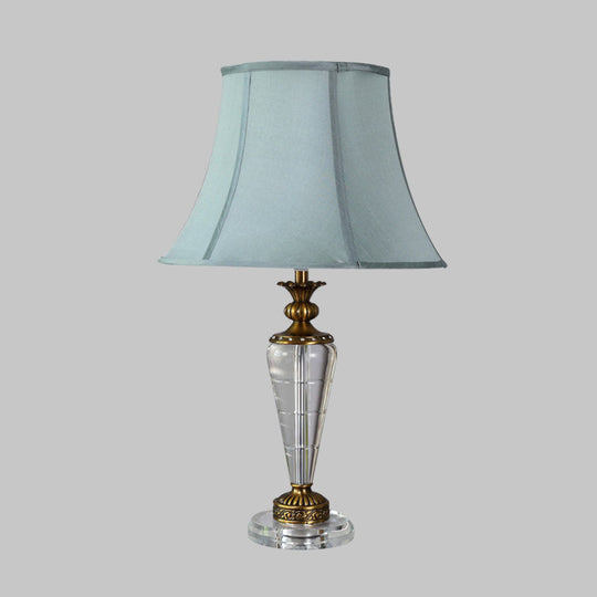 Blue Tapered Nightstand Lamp With Crystal Base - Elegant Single Bulb Table Light For Bedroom