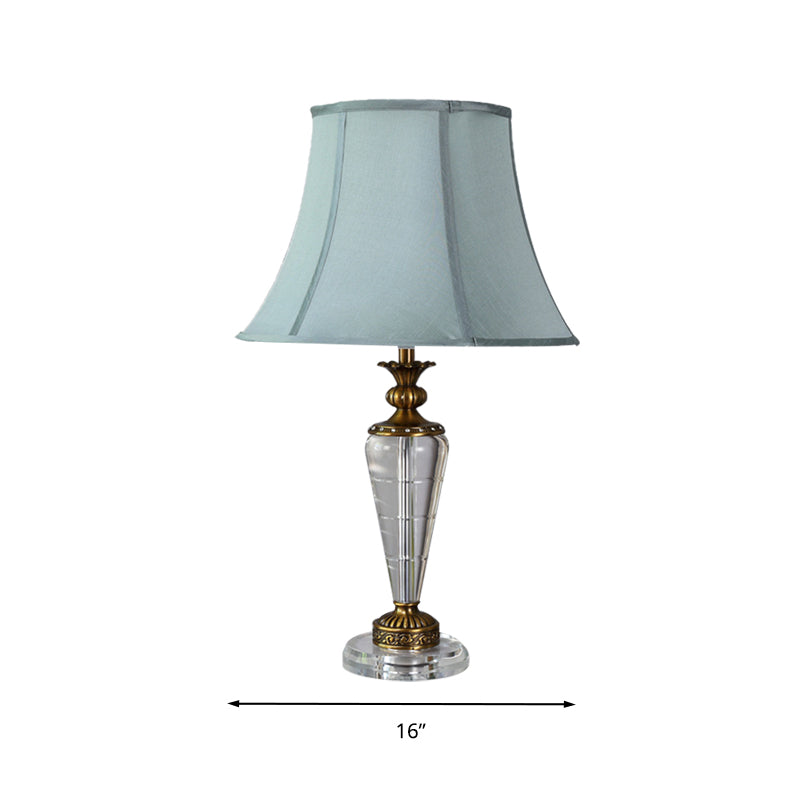 Blue Tapered Nightstand Lamp With Crystal Base - Elegant Single Bulb Table Light For Bedroom