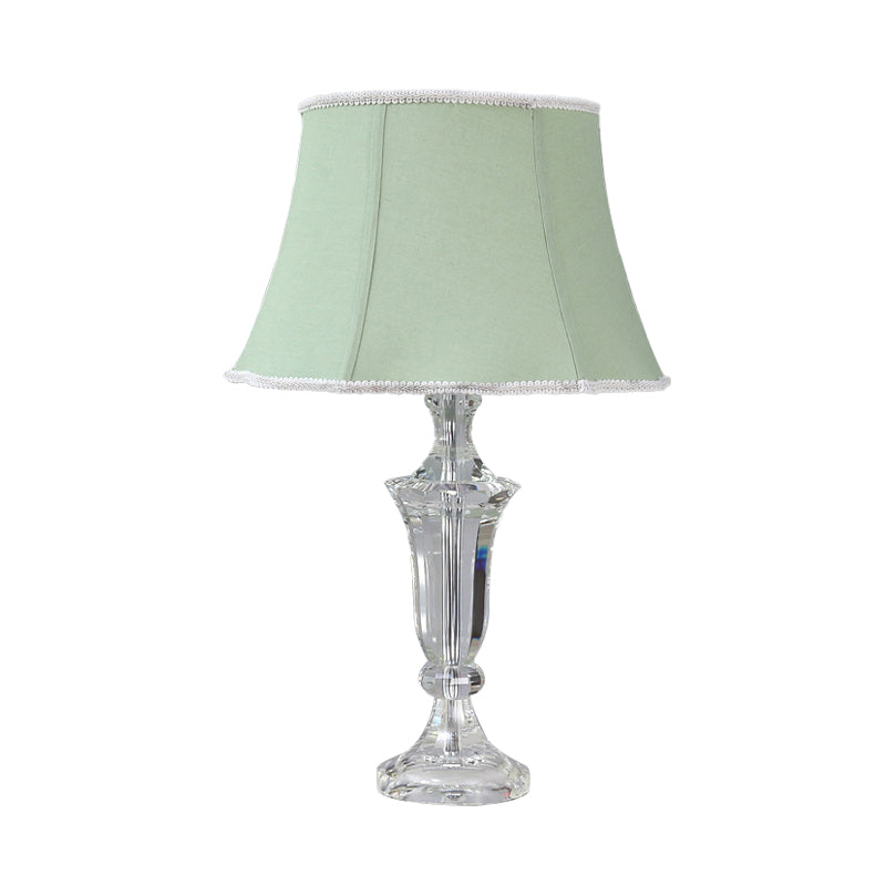Rustic Green Fabric Bell Table Lamp With Crystal Base: 1-Light Paneled Design For Bedroom Or Night