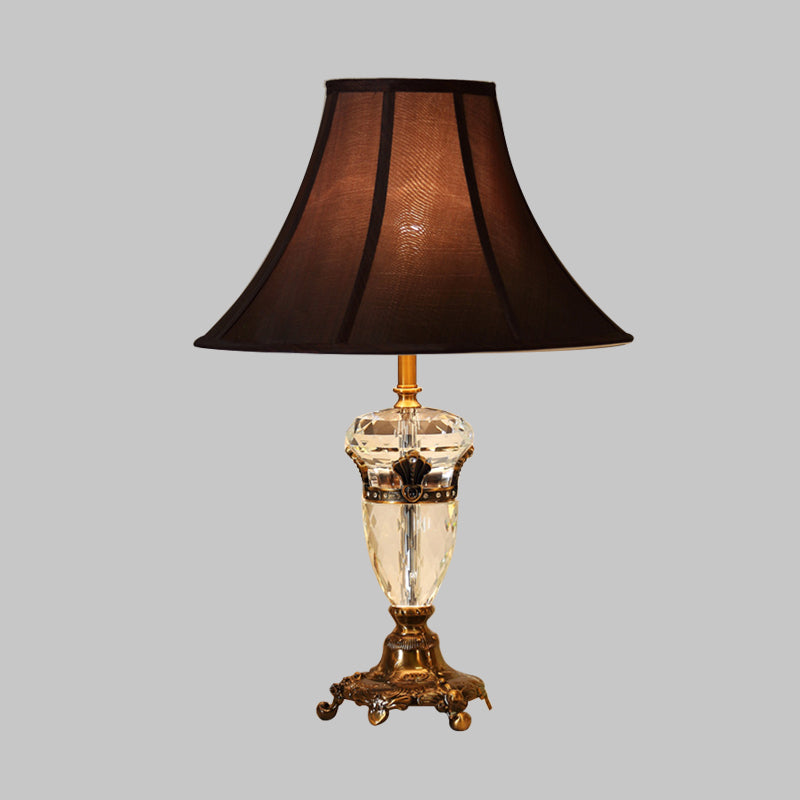 Brown Crystal Nightstand Lamp With Cone Fabric Shade - Single Head Table Light For Rural Ambiance