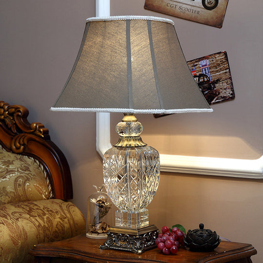 Clear Crystal Night Light Table Lamp - Traditional Brown Urn Shape With Carved Base