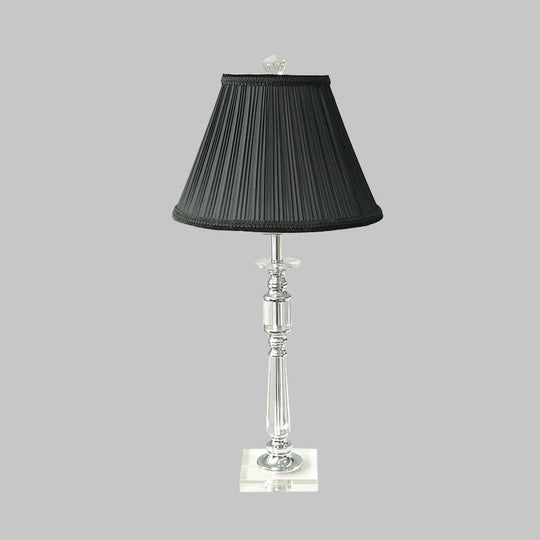 Minimalist Pleated Shade Night Lamp With Crystal Base - 1 Light Bedroom Nightstand In Black