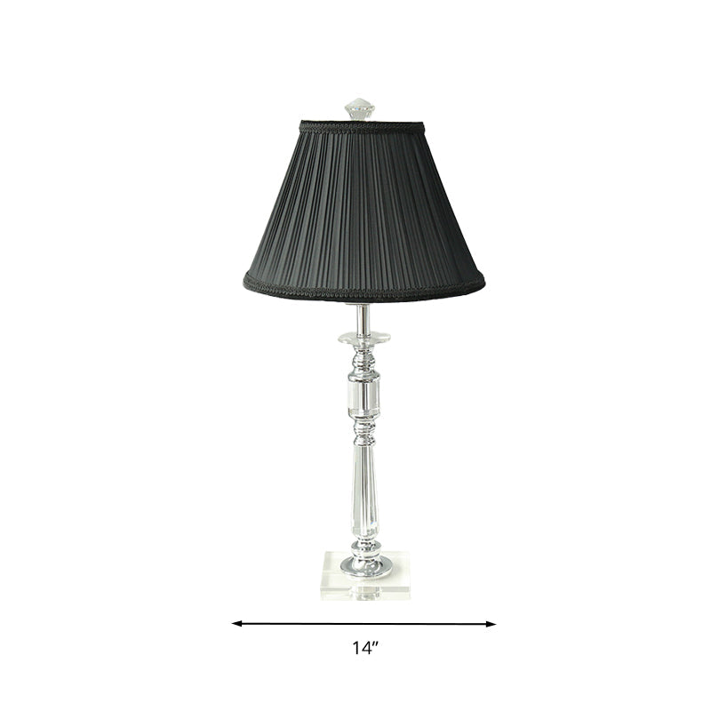 Minimalist Pleated Shade Night Lamp With Crystal Base - 1 Light Bedroom Nightstand In Black