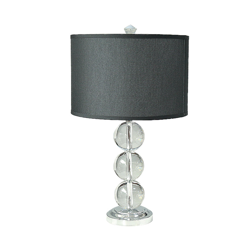 Rustic Black Nightstand Lamp With Fabric Drum Shade And Crystal Ball Deco