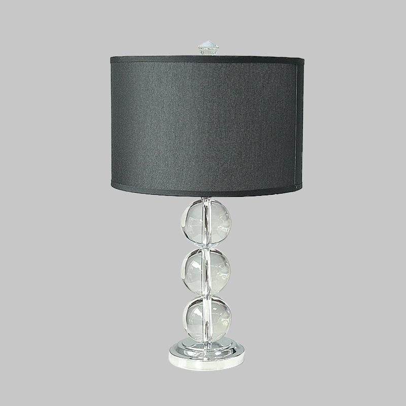 Rustic Black Nightstand Lamp With Fabric Drum Shade And Crystal Ball Deco