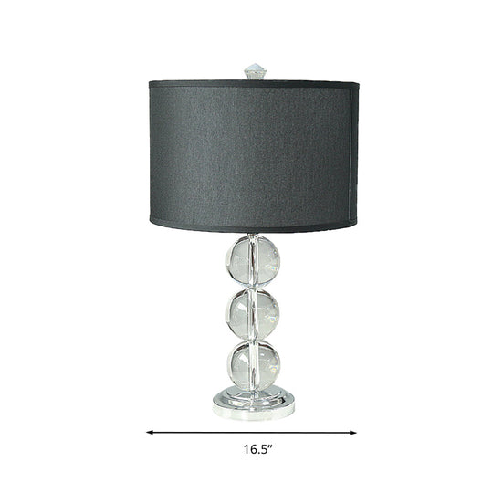 Rustic Black Nightstand Lamp With Fabric Drum Shade And Crystal Ball Deco