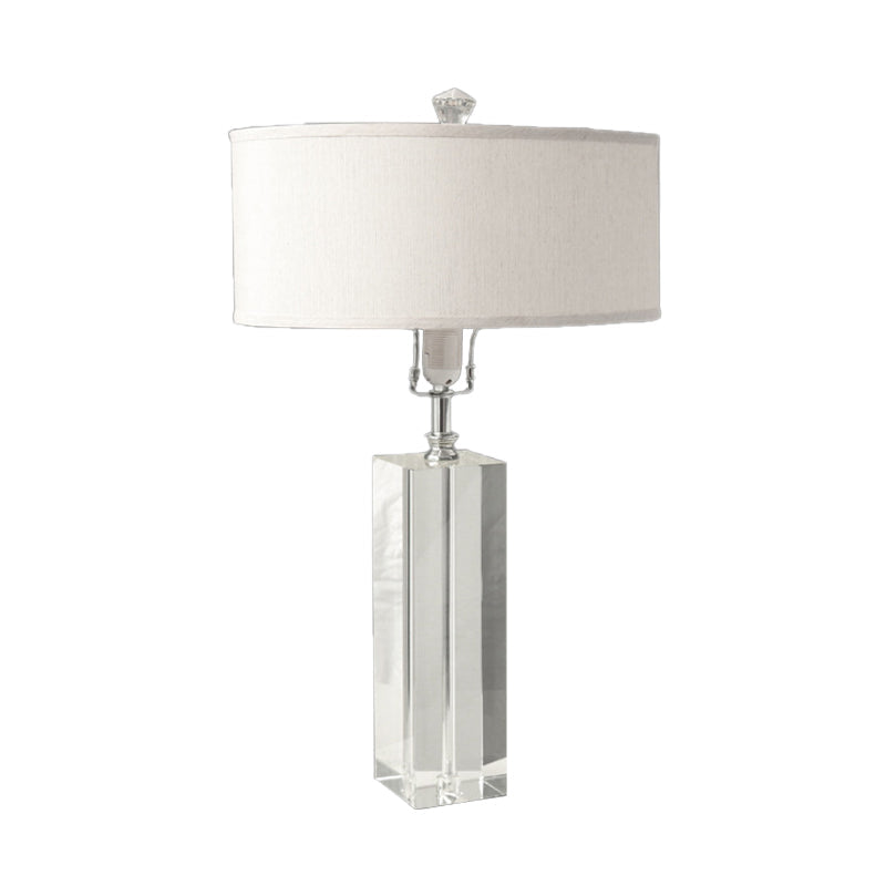White Rectangle Crystal Table Lamp With Round Fabric Shade Ideal For Bedroom Night Light