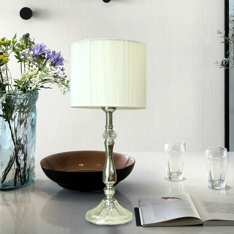 Simple Fabric White Table Lamp With Crystal Base - Perfect For Living Room Ambiance