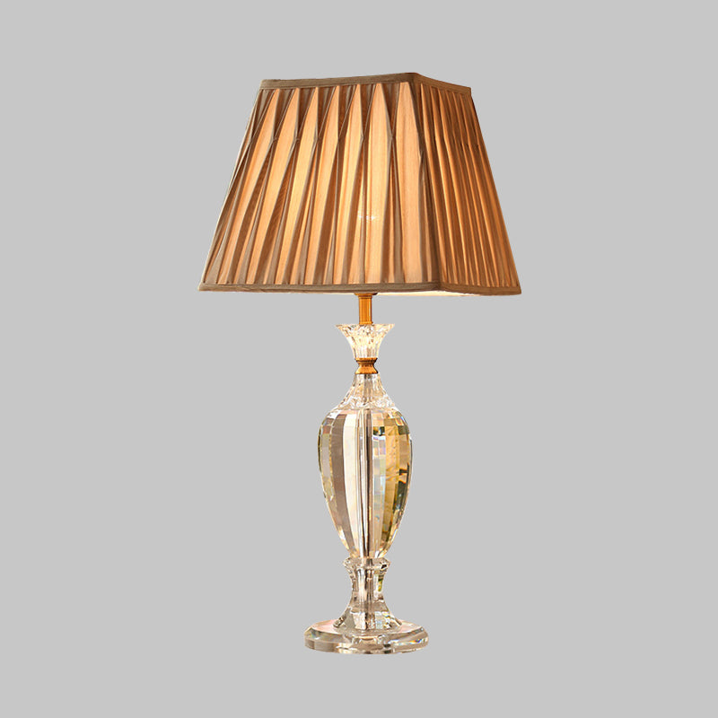 Rustic Beige Fabric Table Lamp With Pleated Shade And Crystal Urn Base - 1-Light Night Light