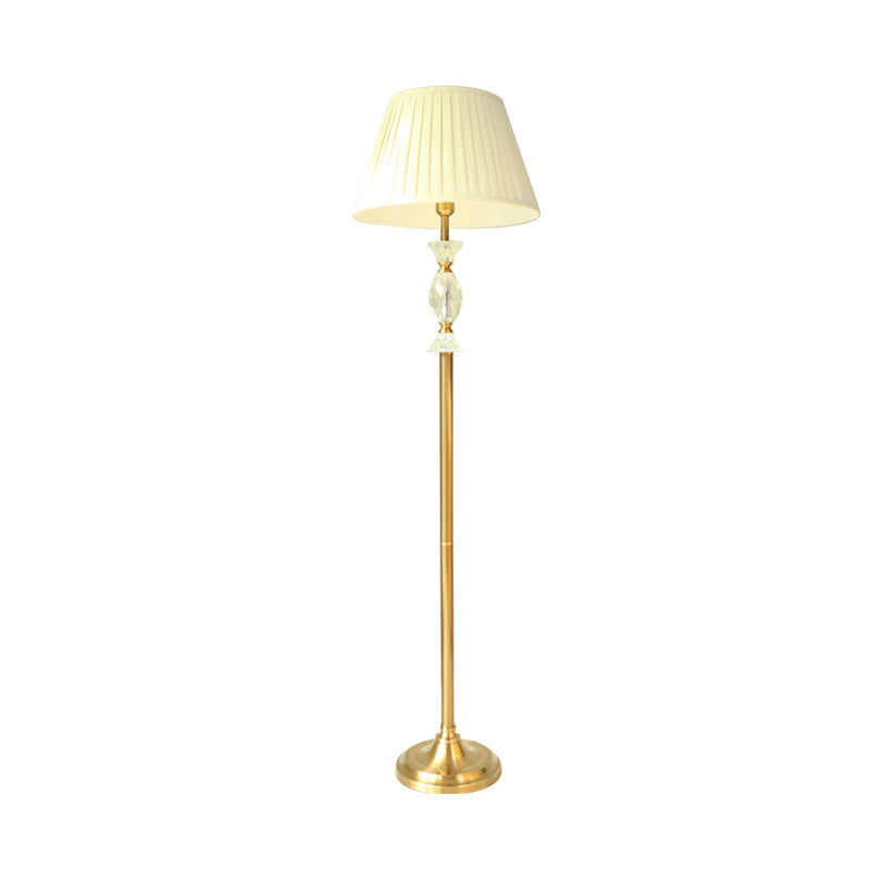 Traditional Tapered Fabric Standing Lamp: White Floor Light With Crystal Accent - Perfect For Living