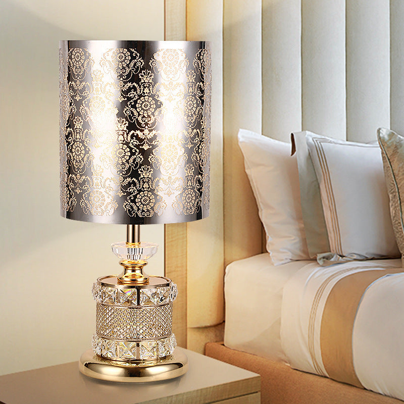 Crystal Gold Nightstand Lamp With Flower/Tree Detail Ideal For Bedroom Traditional Design