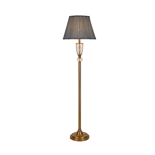 Simple Blue Fabric Barrel Floor Lamp With Crystal Deco - Perfect Stand Up Light For Living Room