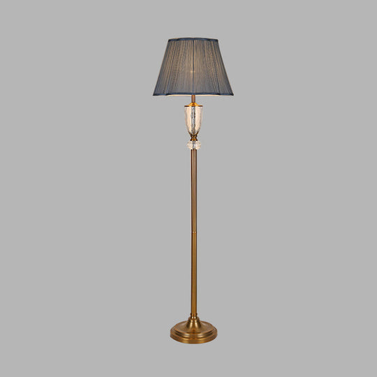 Simple Blue Fabric Barrel Floor Lamp With Crystal Deco - Perfect Stand Up Light For Living Room