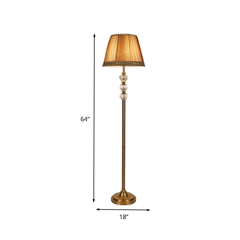 Rural Style Crystal Bell Stand Up Floor Reading Lamp Single Head Beige