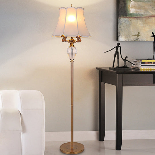 Minimalist White Floor Reading Light With Crystal Accent - Bedroom Standing Lamp