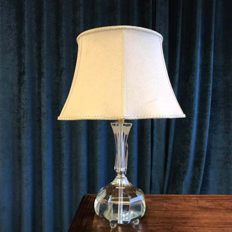 Rustic Fabric Bedside Lamp With Crystal Base For Bedroom White