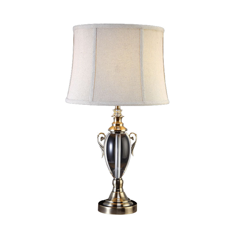 Gray Cream Fabric Panel Table Lamp With Crystal Deco Elegant Nightstand Light