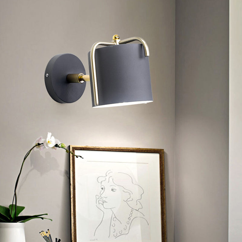 Contemporary Green/Grey Sconce With Tube Metal Shade For Bedroom Wall Lighting Grey