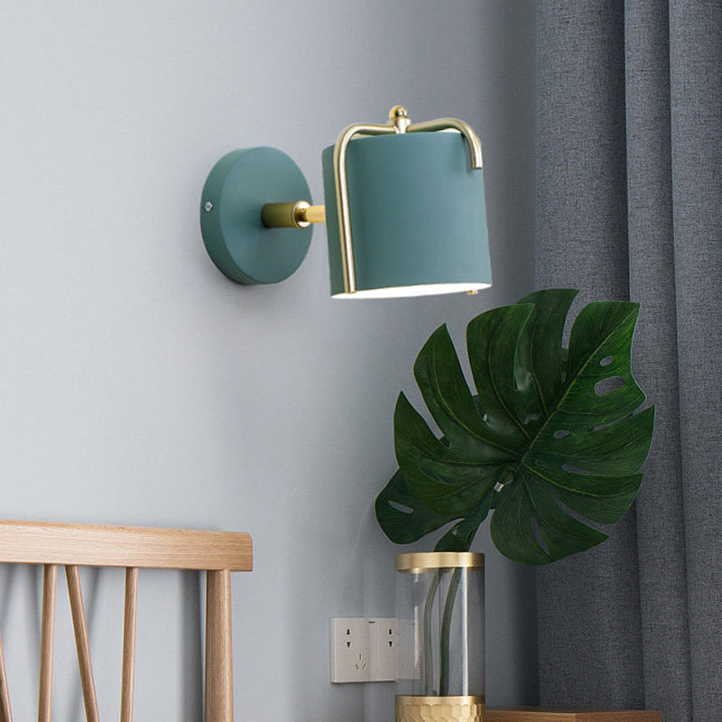 Contemporary Green/Grey Sconce With Tube Metal Shade For Bedroom Wall Lighting