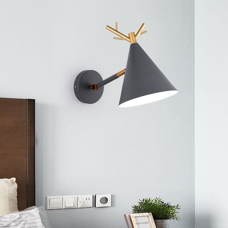 Modern Grey Tapered Metal Sconce Light - Wall Mounted Bedroom Lighting 1 Bulb