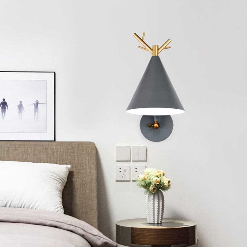 Modern Grey Tapered Metal Sconce Light - Wall Mounted Bedroom Lighting 1 Bulb