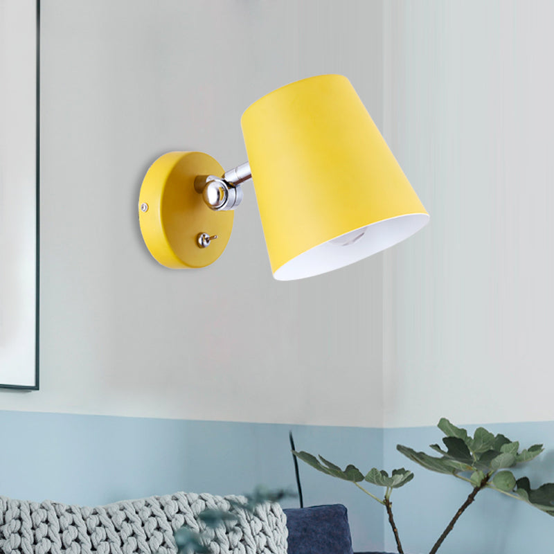 Modern Yellow Sconce Light Fixture With Conical Metal Shade For Bedroom Wall