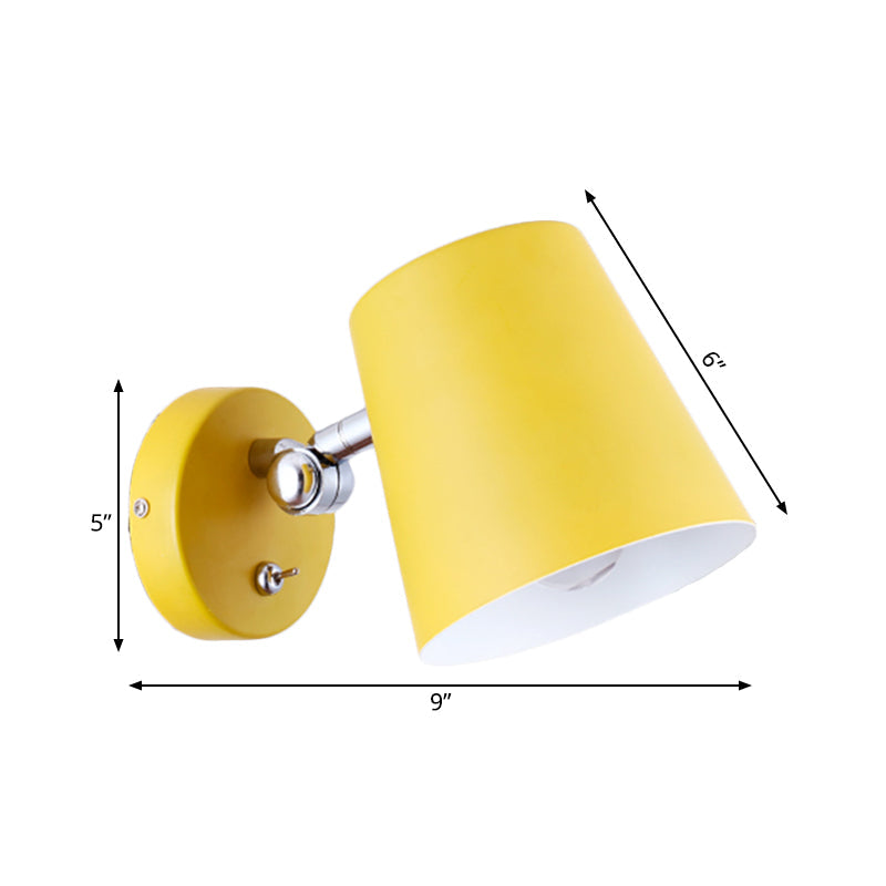 Modern Yellow Sconce Light Fixture With Conical Metal Shade For Bedroom Wall