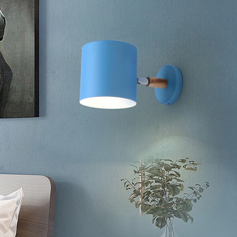 Blue Metal Wall Lamp With Rotating Node - Tubular Macaron Sconce Light