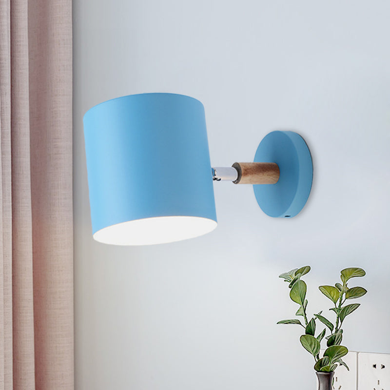 Blue Metal Wall Lamp With Rotating Node - Tubular Macaron Sconce Light