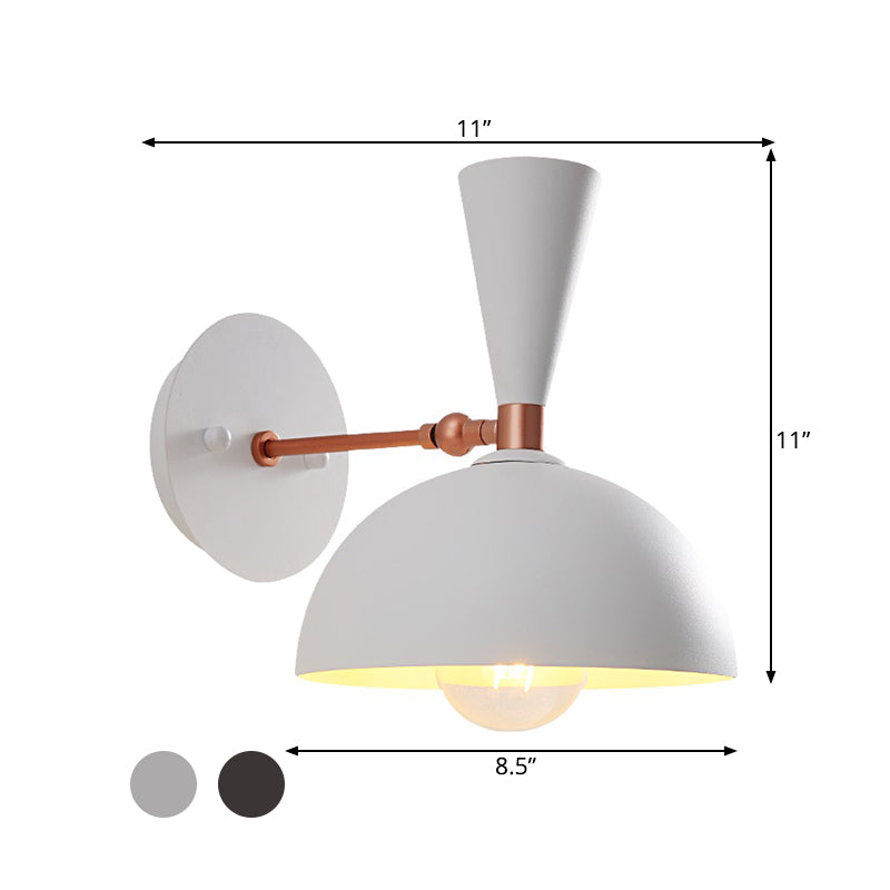 Modern Dome Sconce: Wall Mounted Metal Lighting With Rotating Node Black/White