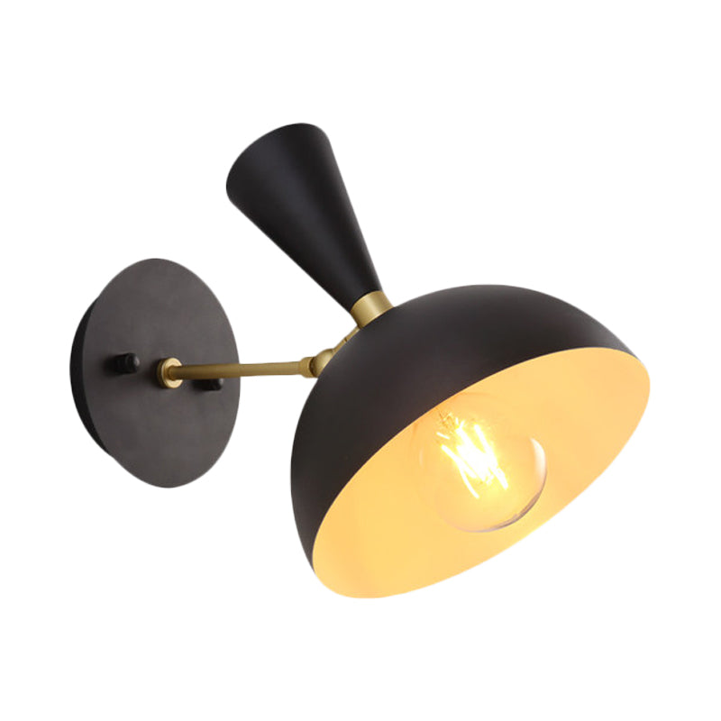Modern Dome Sconce: Wall Mounted Metal Lighting With Rotating Node Black/White