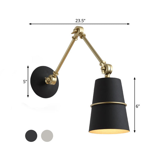 Modernist Metal Conical Sconce With Adjustable Arm - Wall Mounted 1-Head Light In White/Black
