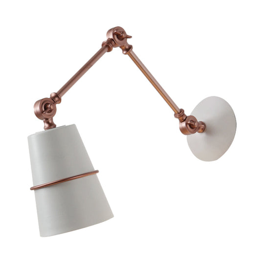 Modernist Metal Conical Sconce With Adjustable Arm - Wall Mounted 1-Head Light In White/Black