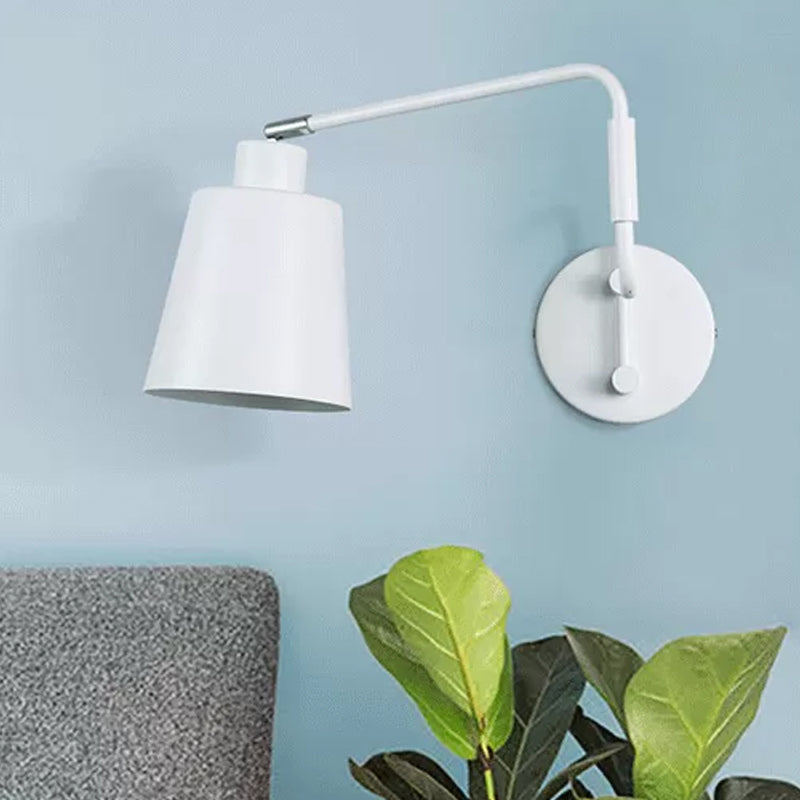 Modern White Trumpet Wall Lamp With Swing Arm And 1 Bulb Metal Sconce Light Fixture