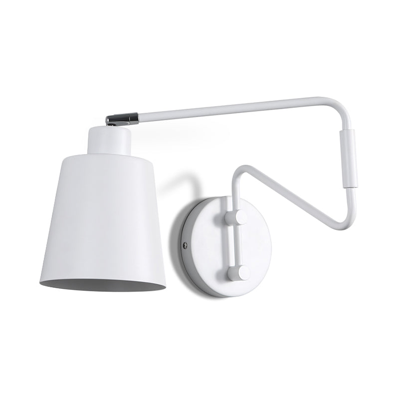 Modern White Trumpet Wall Lamp With Swing Arm And 1 Bulb Metal Sconce Light Fixture
