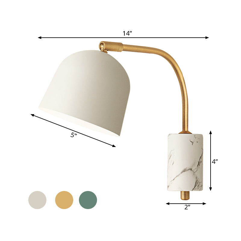 Modern Domed Wall Sconce With Metal Shade And 1 Head In White/Blue/Brass