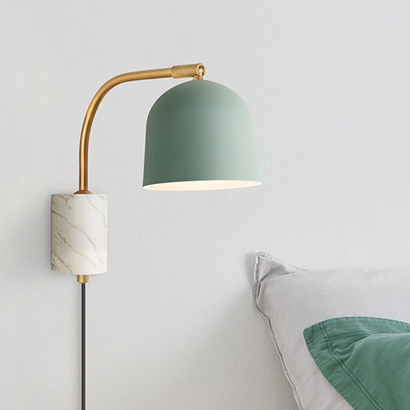 Modern Domed Wall Sconce With Metal Shade And 1 Head In White/Blue/Brass Blue