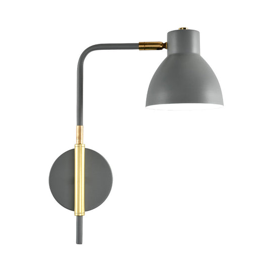 Modern Grey Metal Bowl Wall Lamp With Swing Arm - 1 Head Sconce Light Fixture