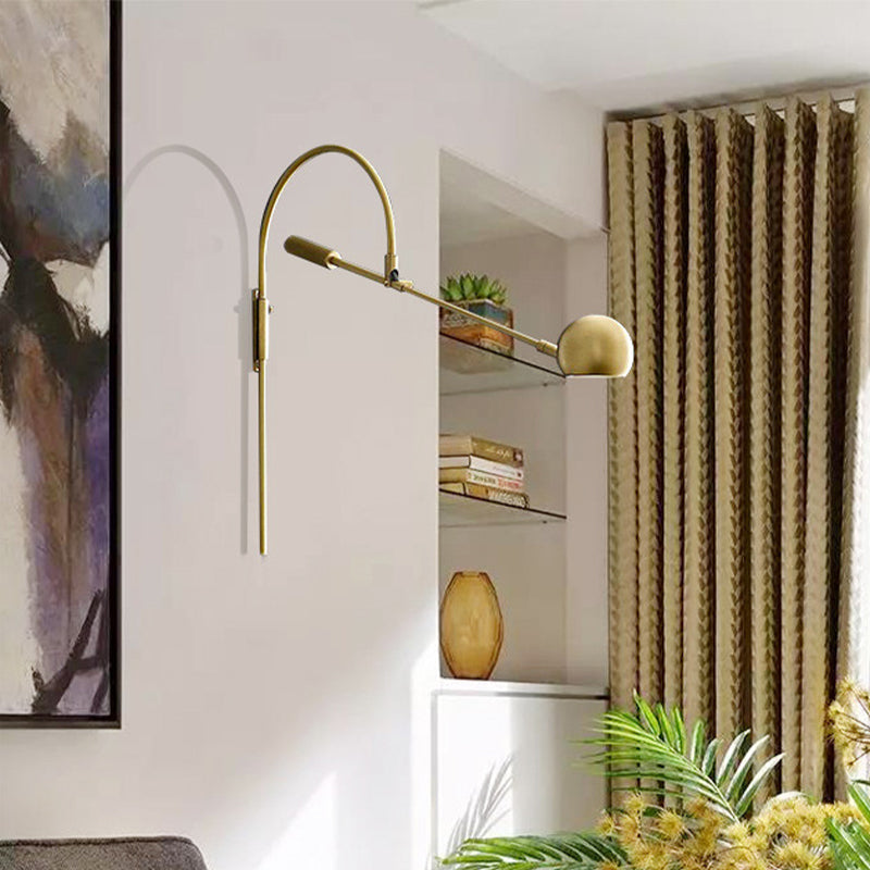 Modern Metal Wall Sconce Light: Globe Design Led Brass/Black Lighting For Living Room
