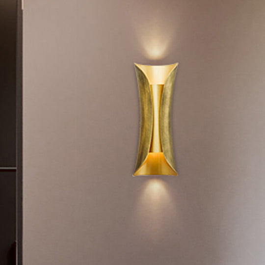Modern Gold Curved Led Sconce Light - 2 Head Metal Wall Fixture For Living Room